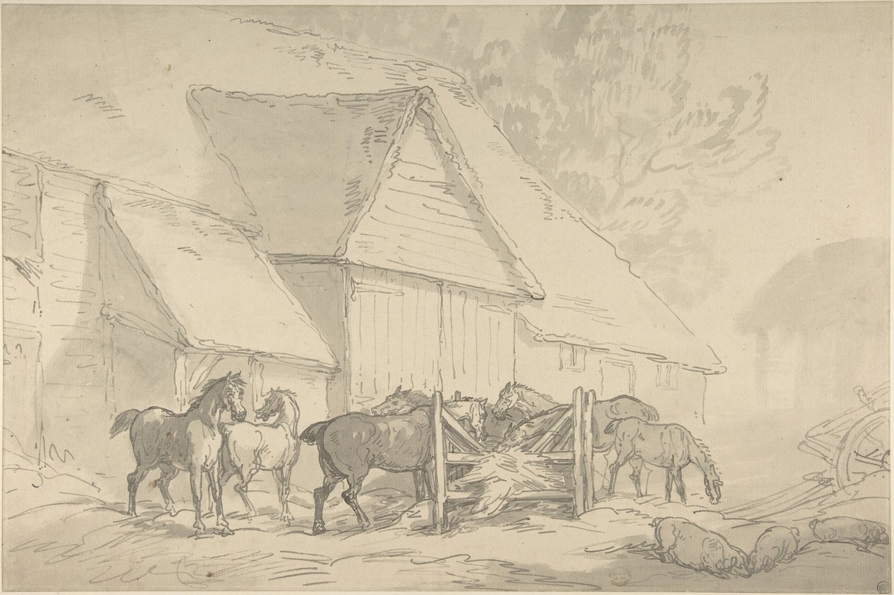 Istállóudvar lovakkal alkotó: Thomas Rowlandson