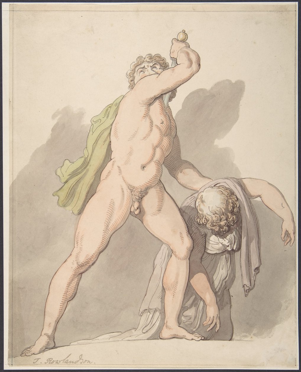 Álló meztelen férfi, aki egy ájuló nőt támaszt (Ludovisi Gaul, az Uffizi-ben) alkotó: Thomas Rowlandson