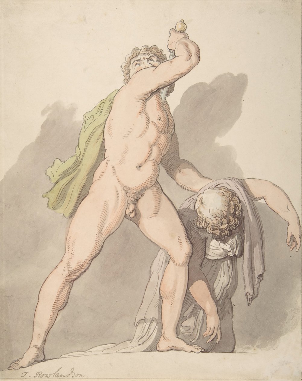 Álló meztelen férfi ájuló női Ludovisi Galliát támogatva az Uffiziben, 1780-1827. alkotó: Thomas Rowlandson