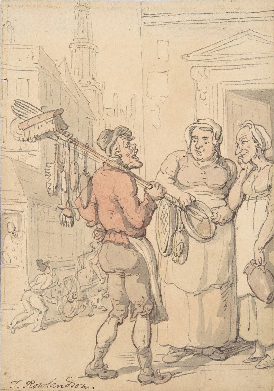 Utcai jelenet: Ecsetkereskedő, 1780-1827. alkotó: Thomas Rowlandson