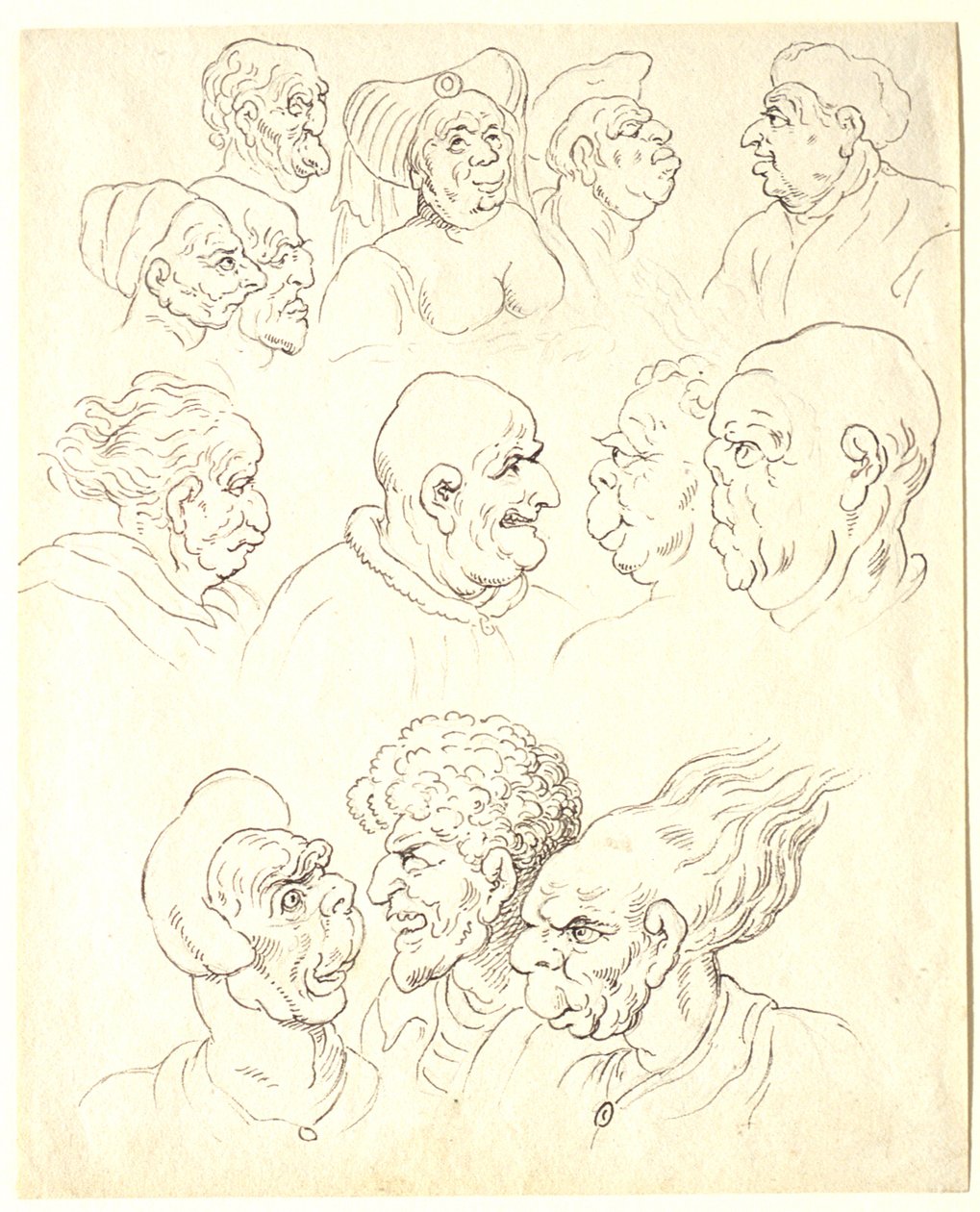 Groteszk fejtanulmányok alkotó: Thomas Rowlandson