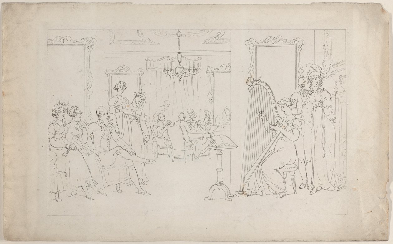 Édes a hang, melynek ereje megmozgat S a csavargó szívet szerelemre hívja..., 1817. szeptember 1. alkotó: Thomas Rowlandson