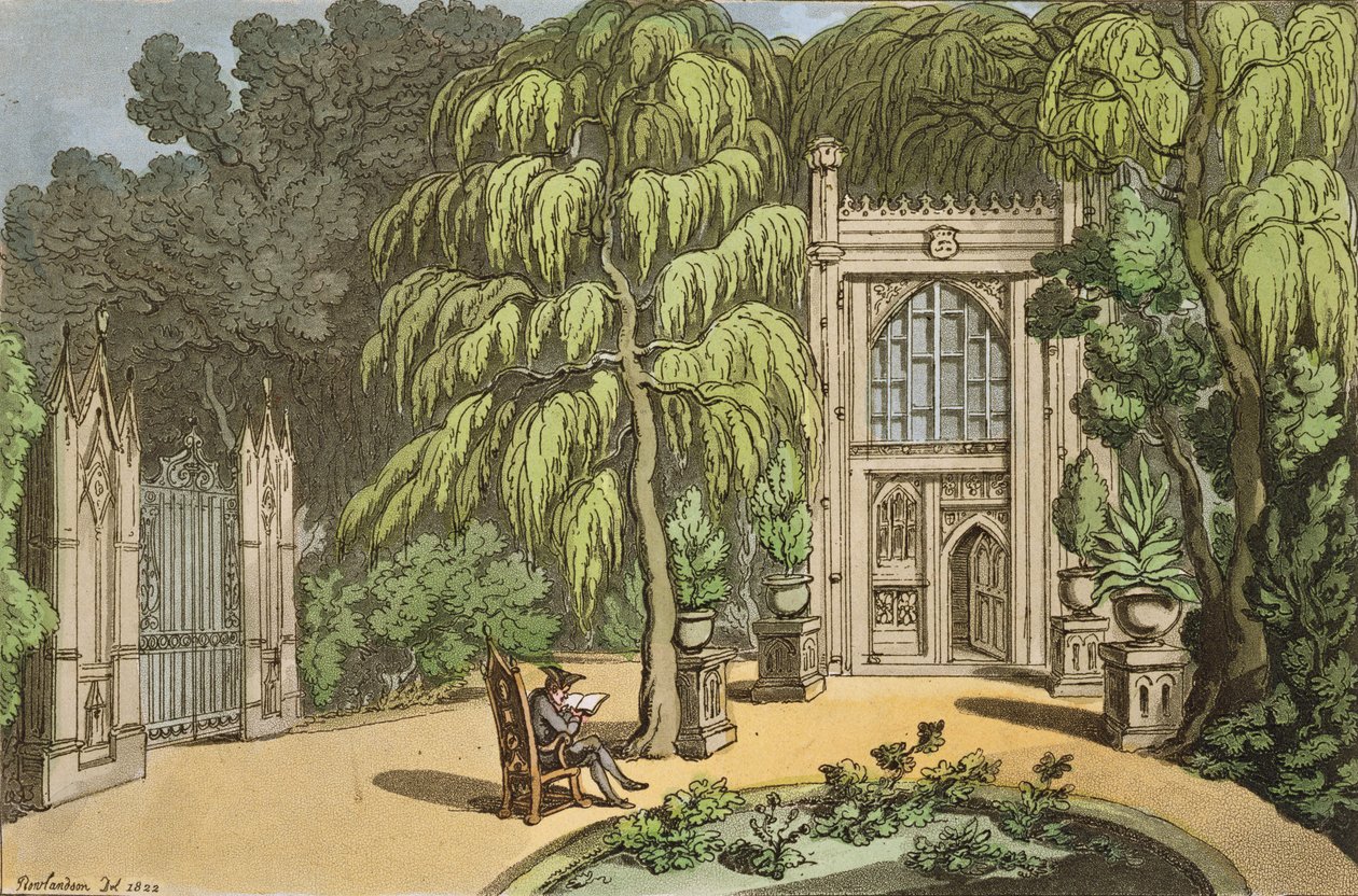 Temple at Strawberry Hill, a „Sketches from Nature” című filmből, 1822-ben (kézzel színezett rézkarc) alkotó: Thomas Rowlandson