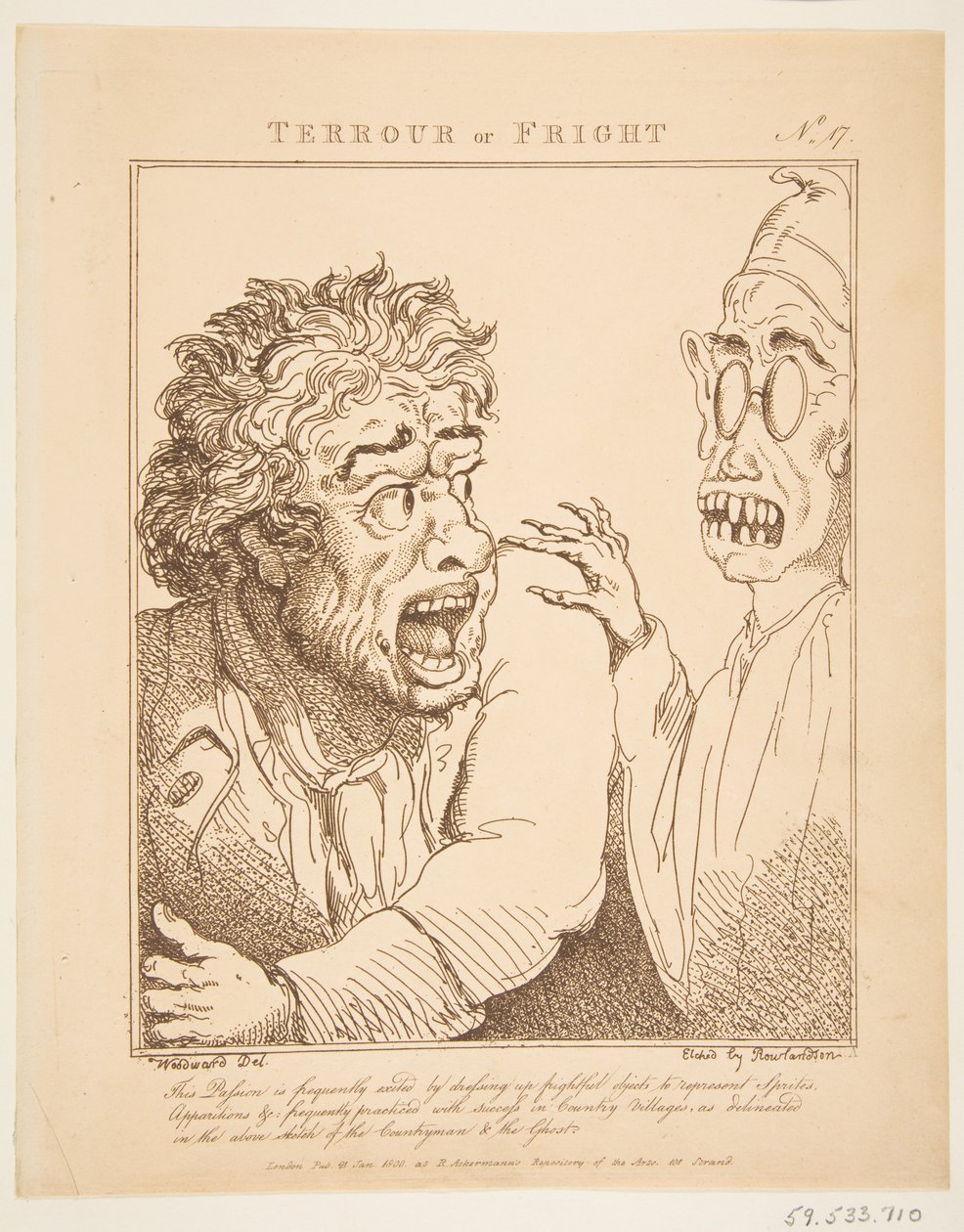 Terrour vagy Fright Le Brun Travested, avagy a szenvedélyek karikatúrái, 1800. január 21. alkotó: Thomas Rowlandson