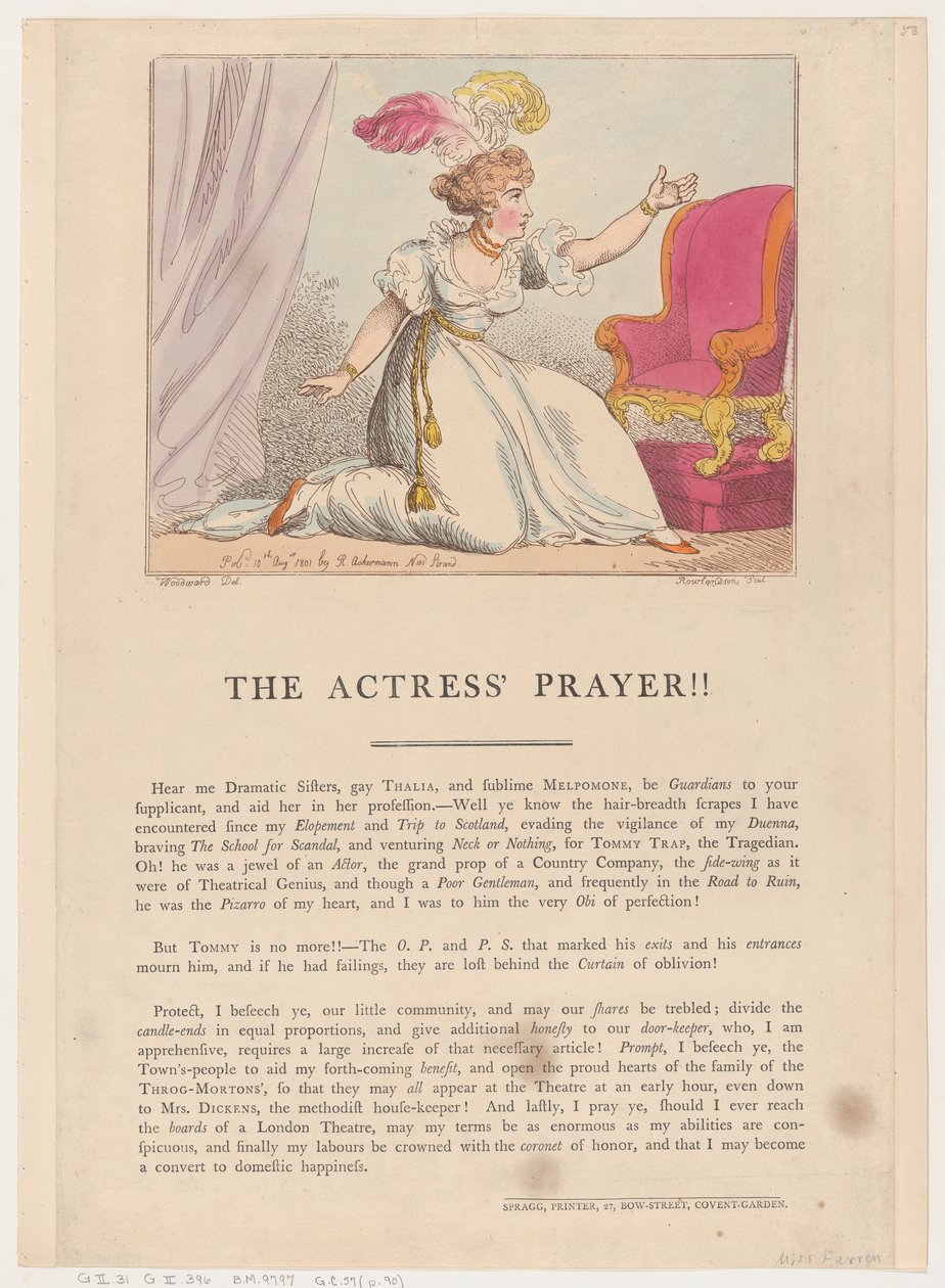 A színésznő imája!!, 1801. augusztus 10., 1801. augusztus 10. alkotó: Thomas Rowlandson
