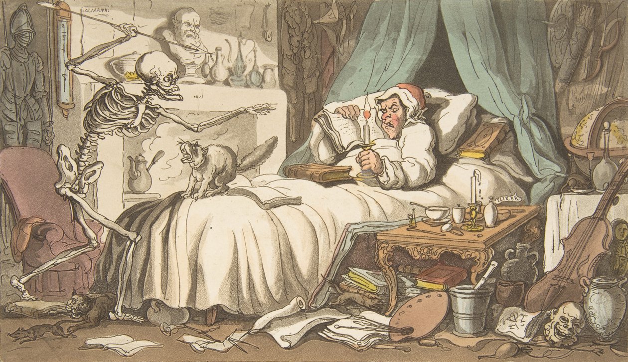 Az Antikvárium utolsó végrendelete és Testamentuma The English Dance of Death, 2. tábla, Ap..., 1814. április 1. alkotó: Thomas Rowlandson