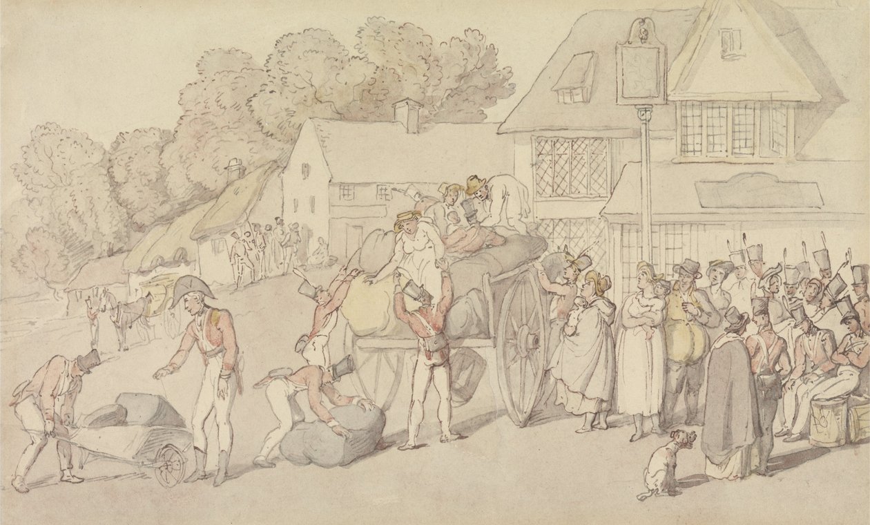 Egy milíciaosztag megérkezése egy fogadóba alkotó: Thomas Rowlandson
