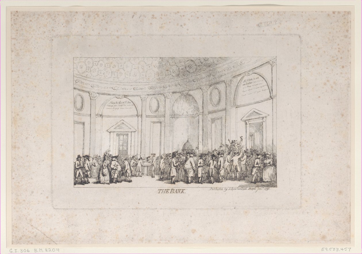 A Bank 1792. januári újbóli kiadása, 1792. januári újrakiadása. alkotó: Thomas Rowlandson