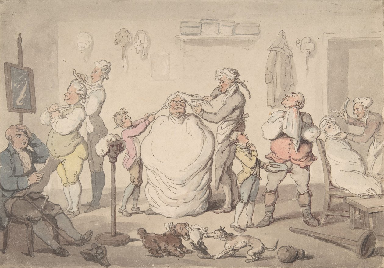 A fodrászműhely, 1785-1805. alkotó: Thomas Rowlandson