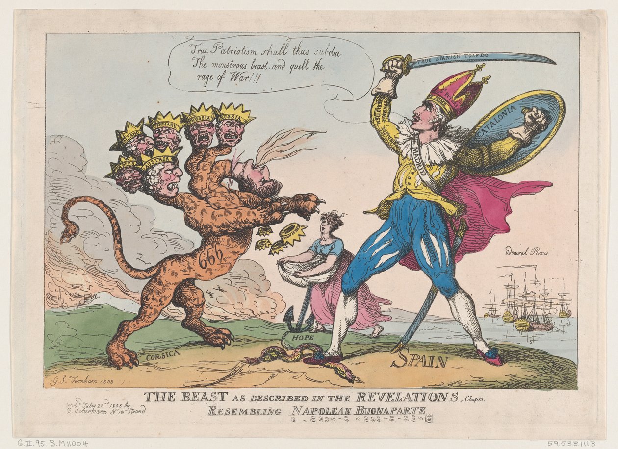 A fenevad leírása szerint a Jelenések fejezetében. 13, Napoleon Buonaparte..., 1808. július 22. alkotó: Thomas Rowlandson