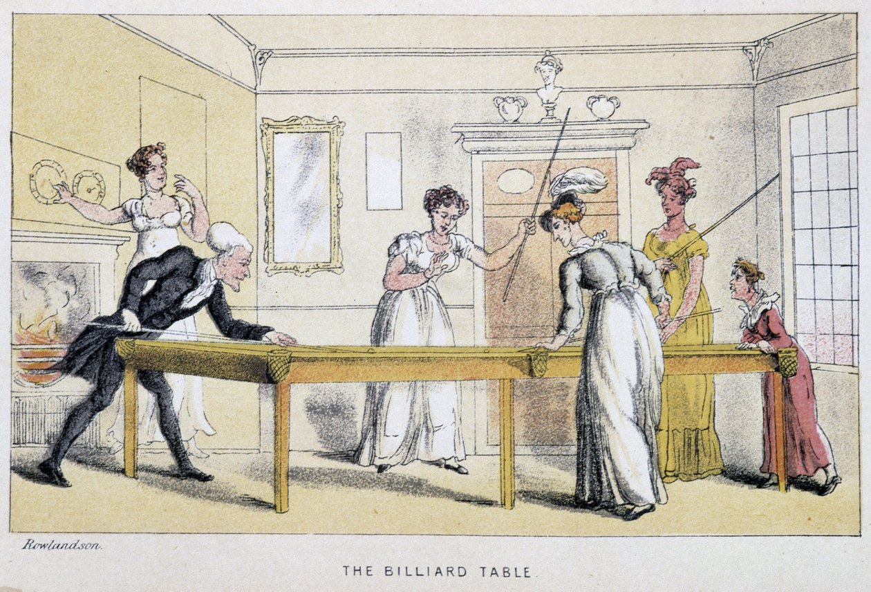 Billard Table William Combe „Doktor Syntax három körútja: a festői vigasz és egy feleség keresése” című könyvében, illusztrálta Rowlandson. Londoni kiadás, John Camden Hotten, Picadilly alkotó: Thomas Rowlandson