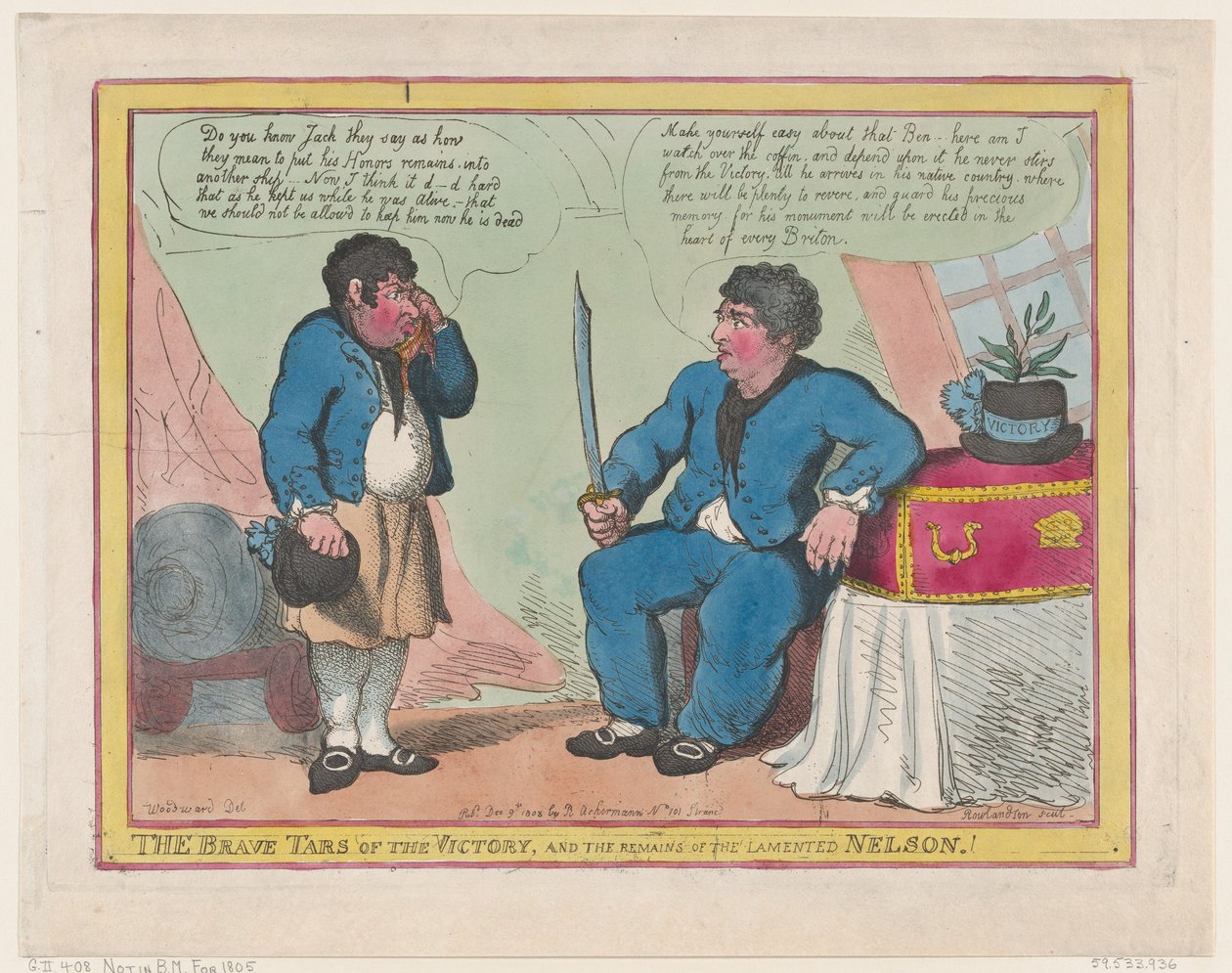 A győzelem bátor kátrányai, és a siránkozó Nelson maradványai!, 1806. május 1., 1806. május 1. alkotó: Thomas Rowlandson