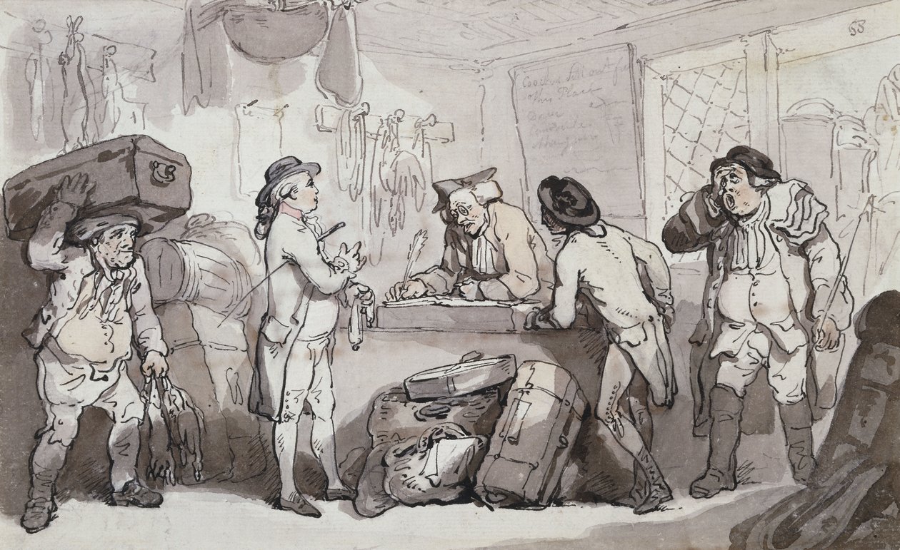 Az edzői foglalási iroda: Thomas Rowlandson és Henry Wigstead lefoglalja az utat, alkotó: Thomas Rowlandson