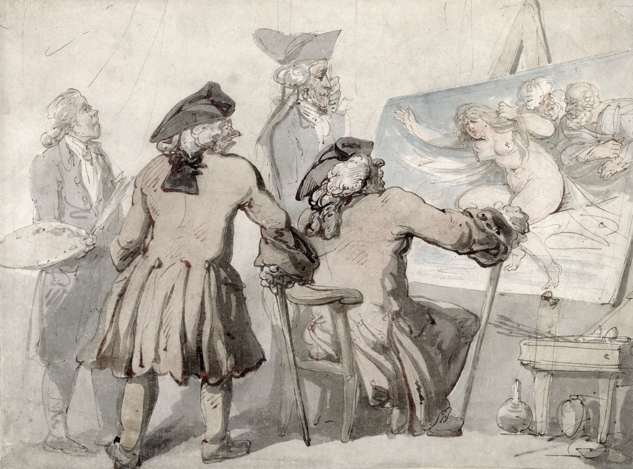 The Connoisseurs, 1790 körül (toll, tinta és akvarell grafittal, szőtt papíron) alkotó: Thomas Rowlandson