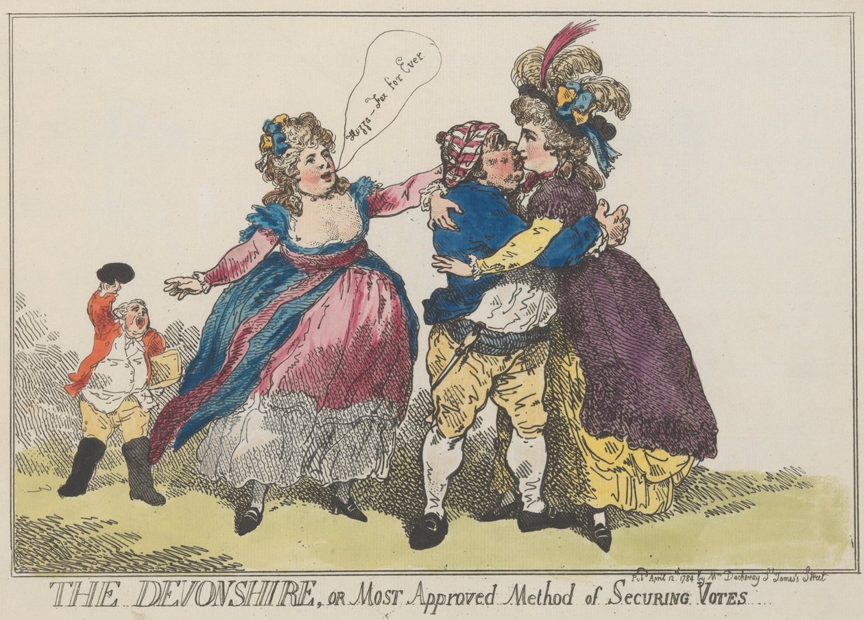A Devonshire, avagy a szavazatok biztosításának legelfogadottabb módszere, 1784. április 12., 1784. április 12. alkotó: Thomas Rowlandson