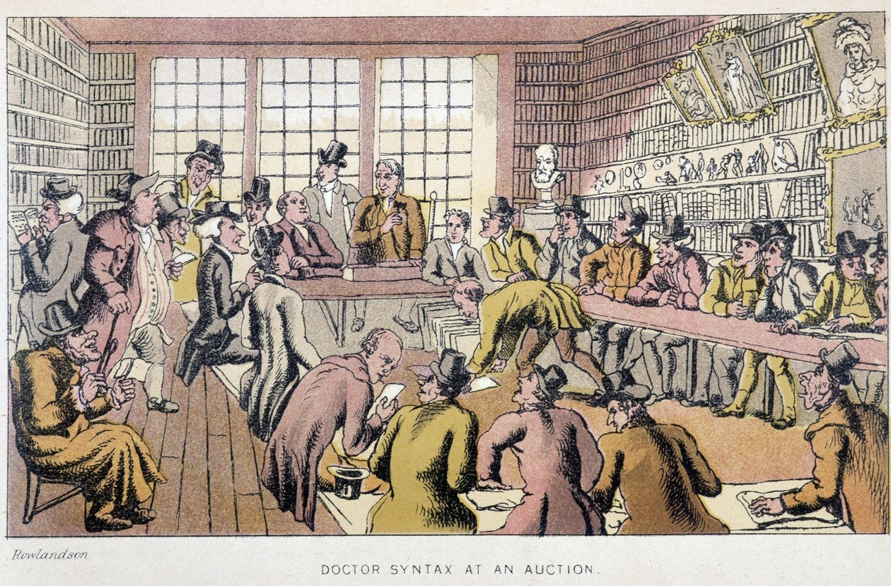 Az orvos egy aukción – a „” Doctor Syntax három körútjában: a festői vigasztalás és a feleség keresésében” William Combe, ill. Rowlandson alkotó: Thomas Rowlandson