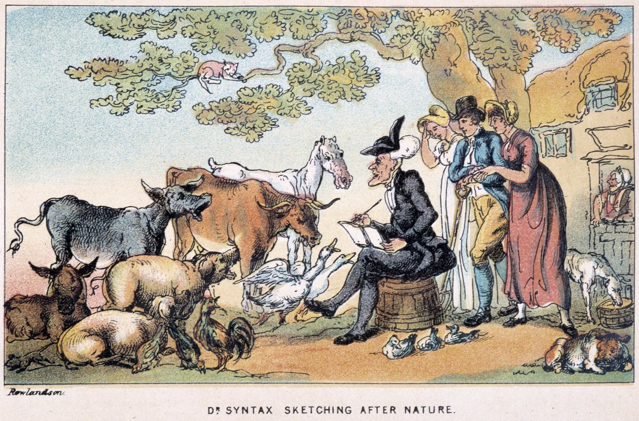 A Doktor haszonállatokat merít a természetből – a Doctor Syntax három körútján: a festői vigasztalás és feleség keresésében” William Combe, ill. Rowlandson alkotó: Thomas Rowlandson