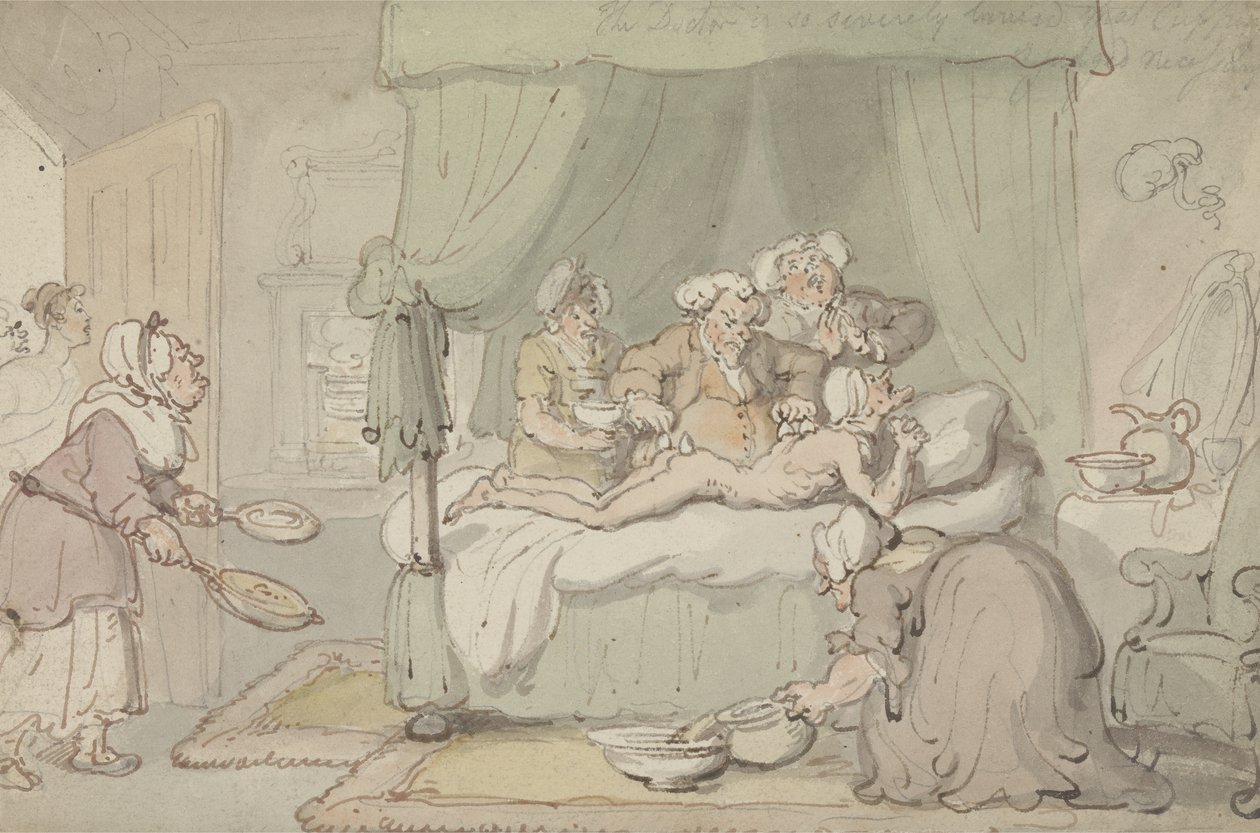 „A doktor olyan súlyosan megsérült, hogy a köpölyözést szükségesnek ítélik”, 1810 körül (akvarell tollal és tintával papíron) alkotó: Thomas Rowlandson