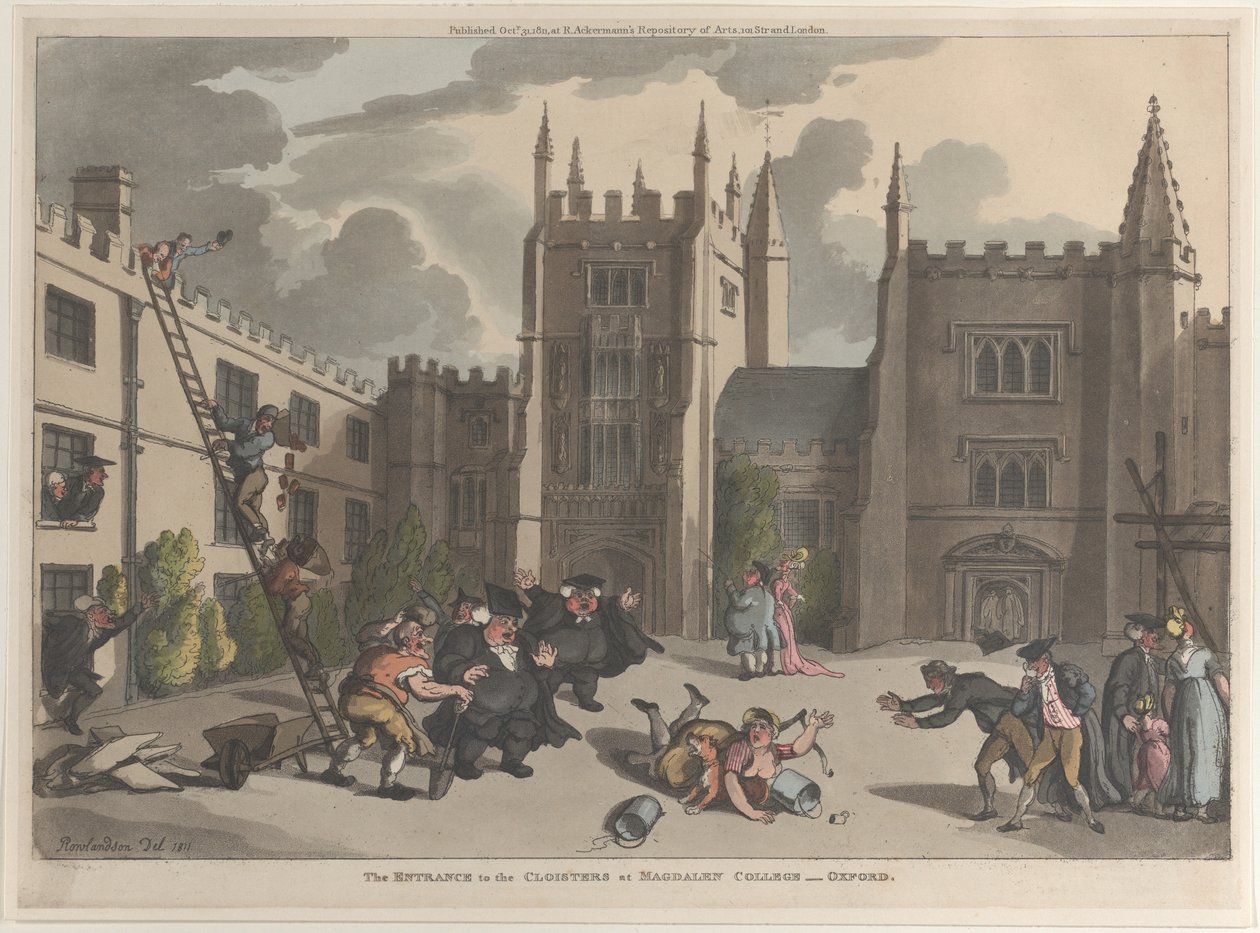 Az oxfordi Magdalen College kolostorának bejárata, 1811. október 31., 1811. október 31. alkotó: Thomas Rowlandson