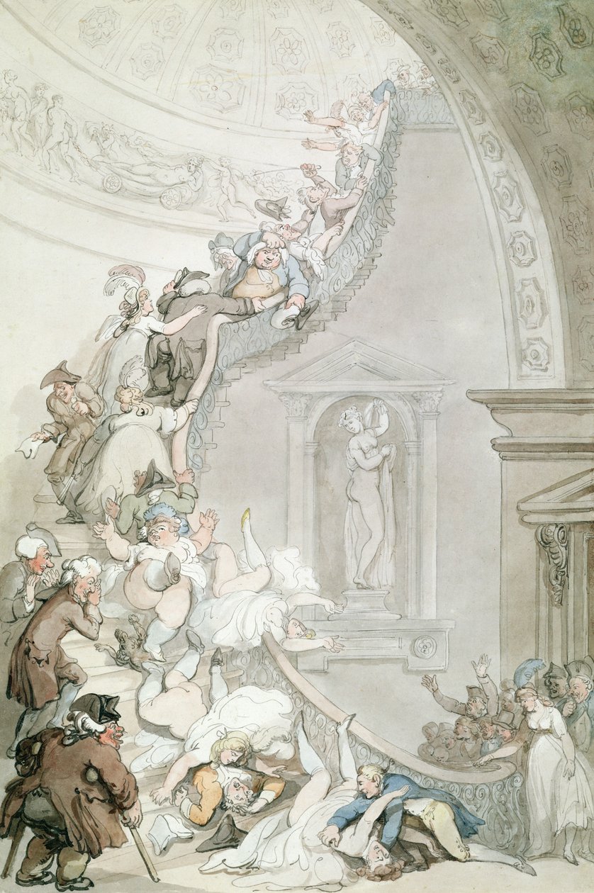 A „Stare-Case” kiállítás, Somerset House, 1800 körül (akvarell szürke és barna mosással, papíron) alkotó: Thomas Rowlandson