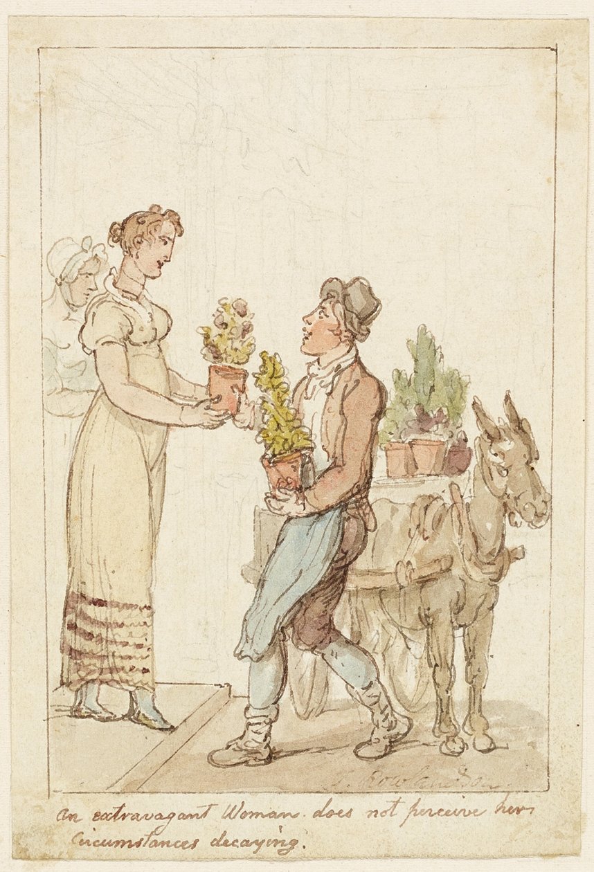 Az extravagáns nő nem érzékeli, hogy körülményei romlanak alkotó: Thomas Rowlandson
