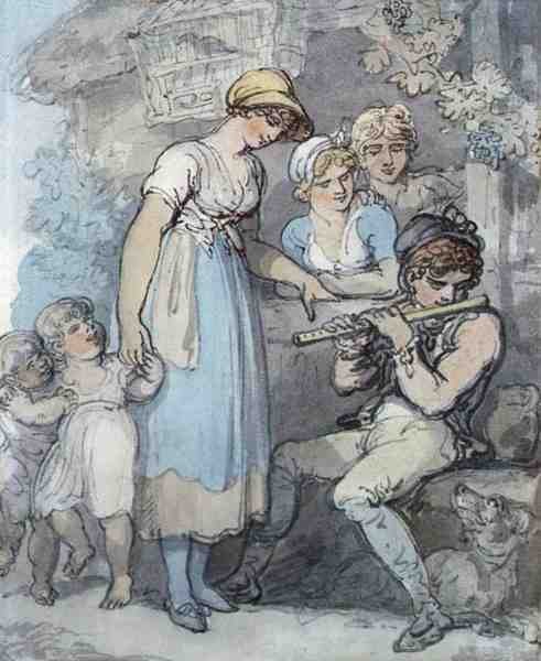 A fuvolajátékos (toll, akvarell és ceruza papíron) alkotó: Thomas Rowlandson