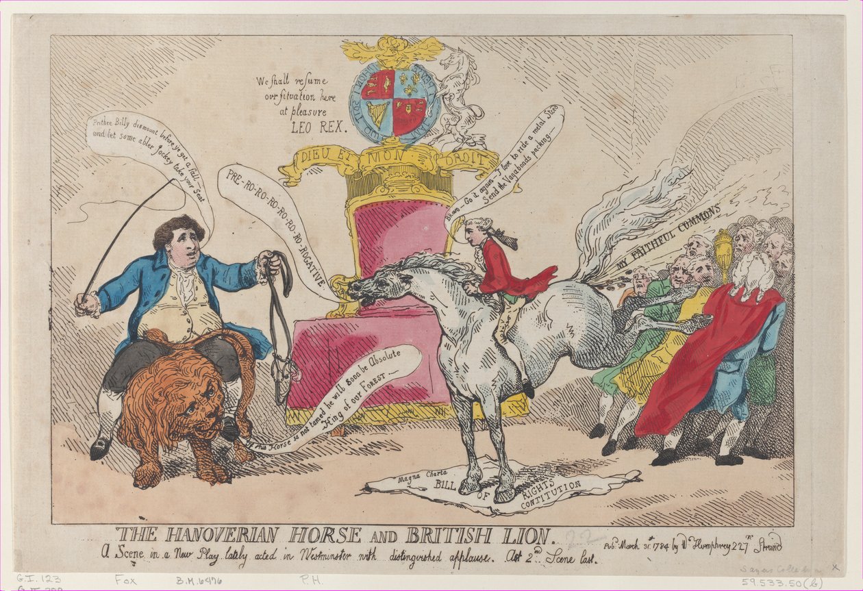 A hannoveri ló és a brit oroszlán, 1784. március 31., 1784. március 31. alkotó: Thomas Rowlandson