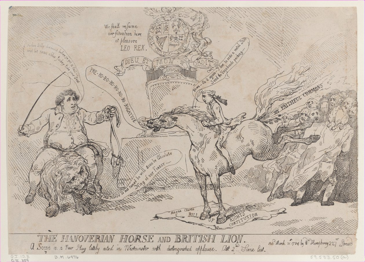 A hannoveri ló és a brit oroszlán, 1784. március 31., 1784. március 31. alkotó: Thomas Rowlandson