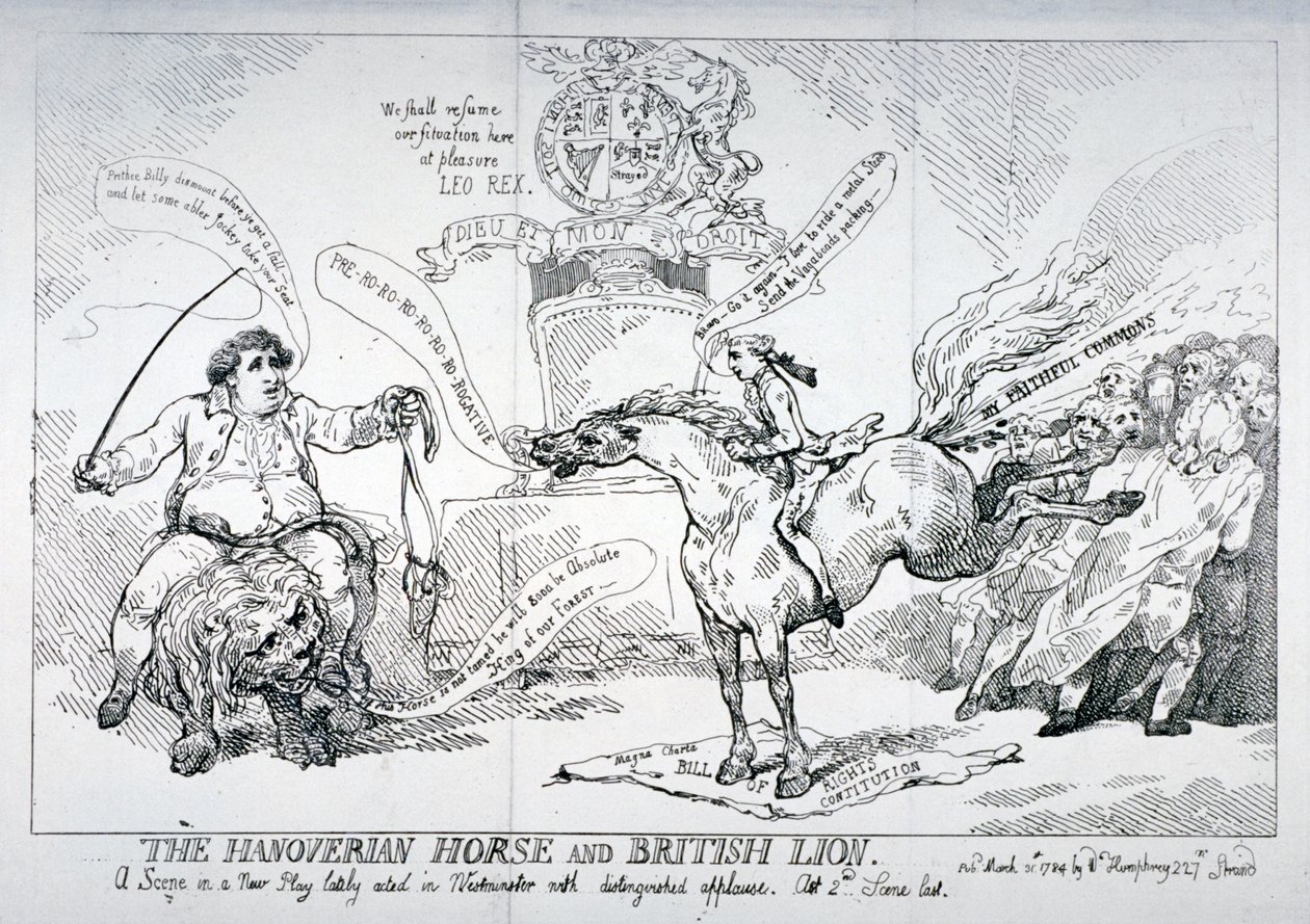 "A hannoveri ló és a brit oroszlán", 1784 alkotó: Thomas Rowlandson