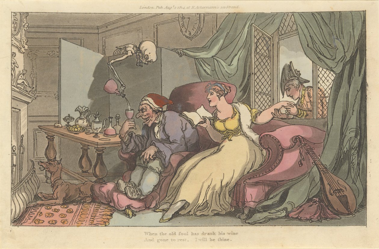 The Honey Moon The English Dance of Death, 13. tábla, 1814. augusztus 1.. alkotó: Thomas Rowlandson