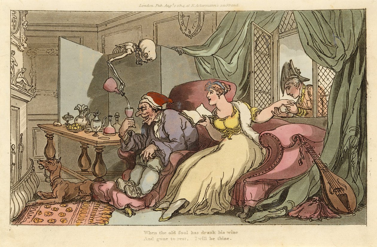 The Honeymoon, The English Dance of Death, pub. 1816 (kézzel színezett metszet) alkotó: Thomas Rowlandson