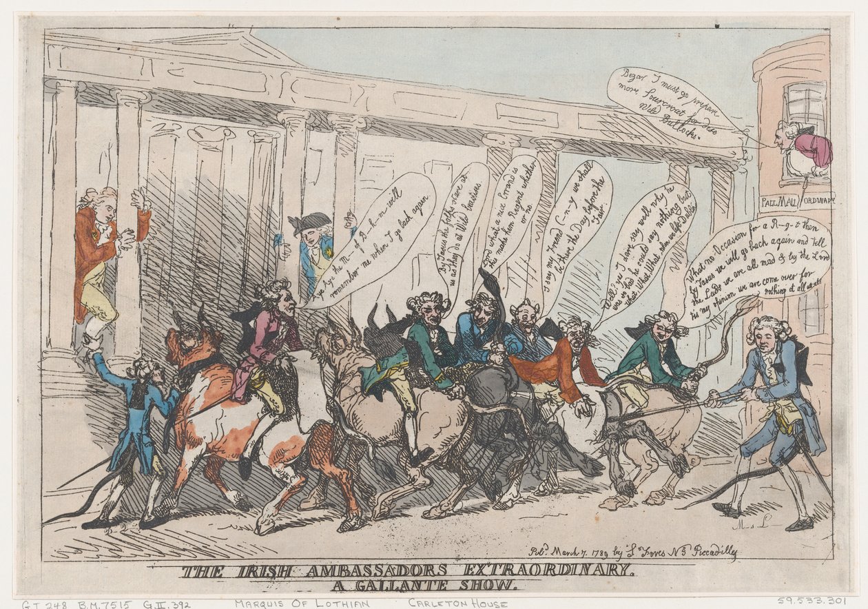 Az Irish Ambassadors Extraordinary, A Gallante Show, 1789. március 7., 1789. március 7. alkotó: Thomas Rowlandson