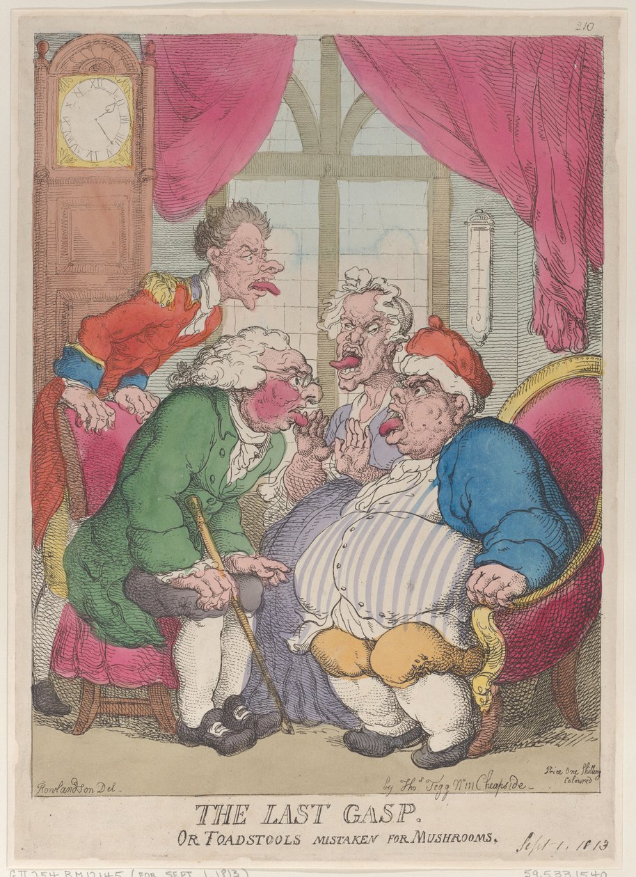 Az utolsó zihálás, avagy gombákra tévedt gombagombák, 1813. szeptember 1., 1813. szeptember 1. alkotó: Thomas Rowlandson