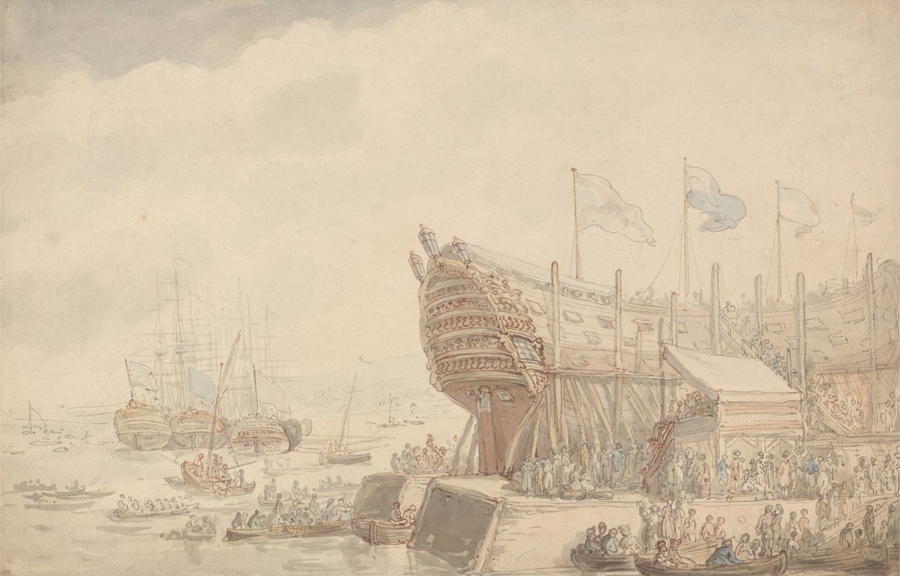 A H.M.S. „Hibernia” vízre bocsátása, 1804 alkotó: Thomas Rowlandson