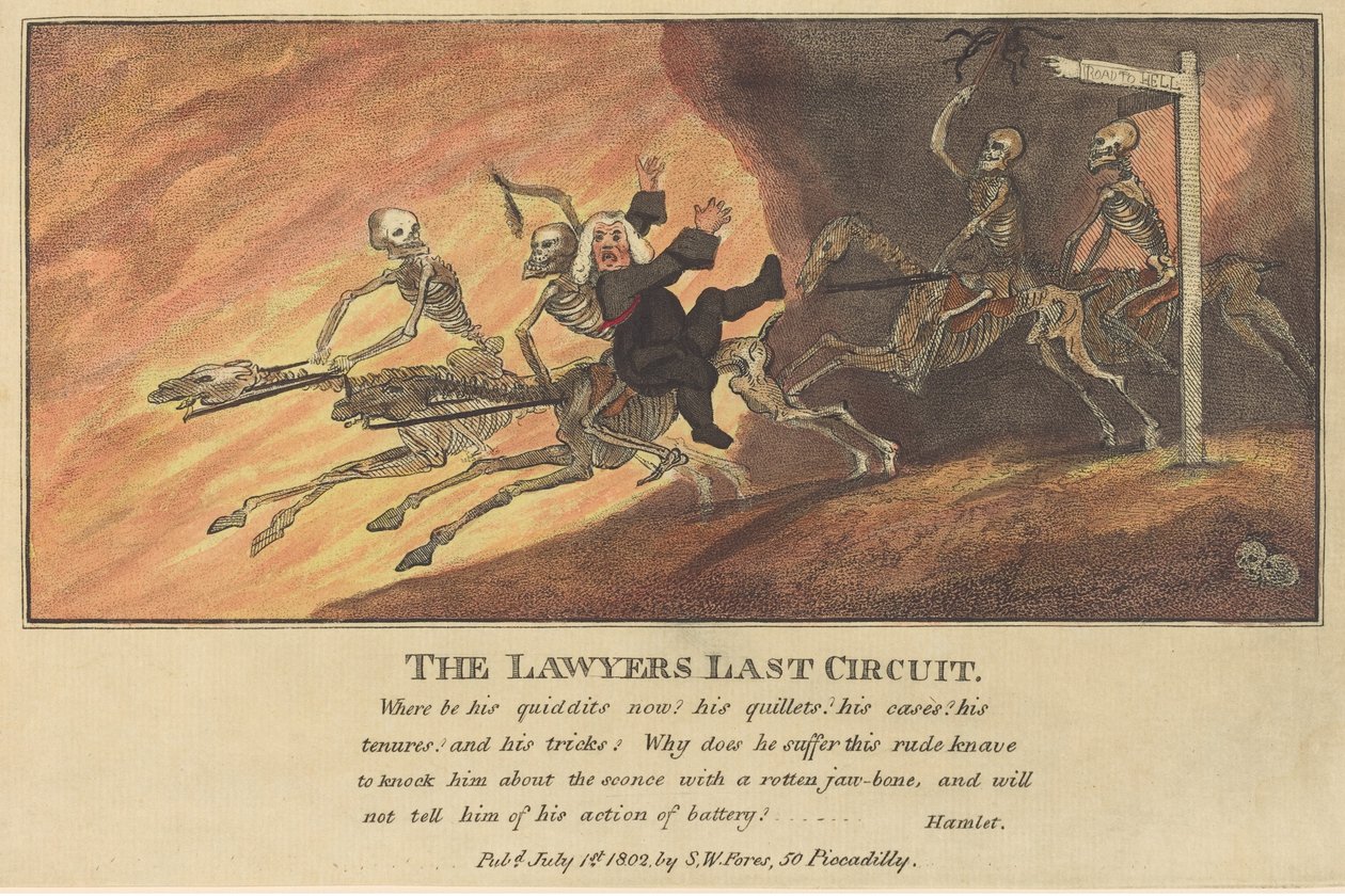 Az 1802-ben megjelent The Lawyers Last Circuit. alkotó: Thomas Rowlandson