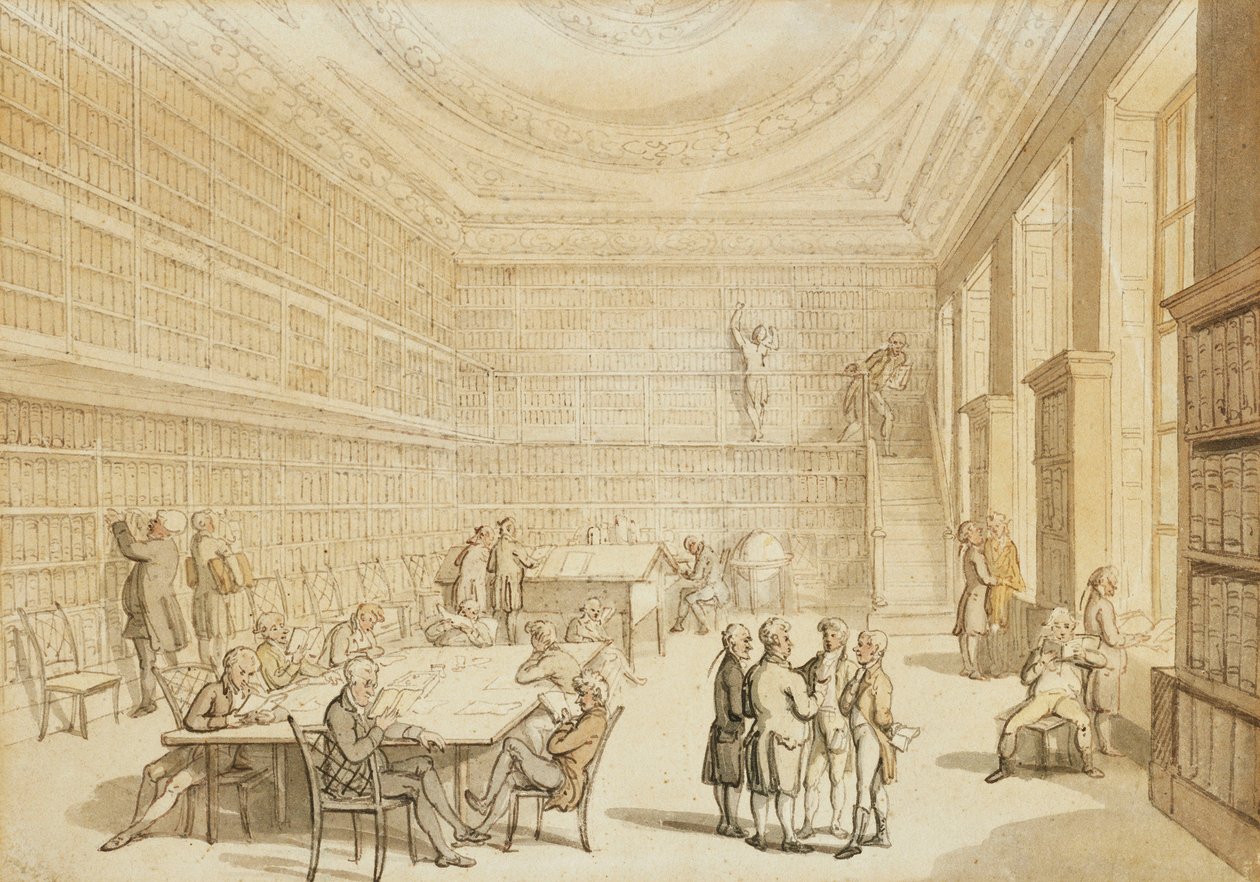 A Királyi Intézet könyvtára, Albemarle Street, alkotó: Thomas Rowlandson