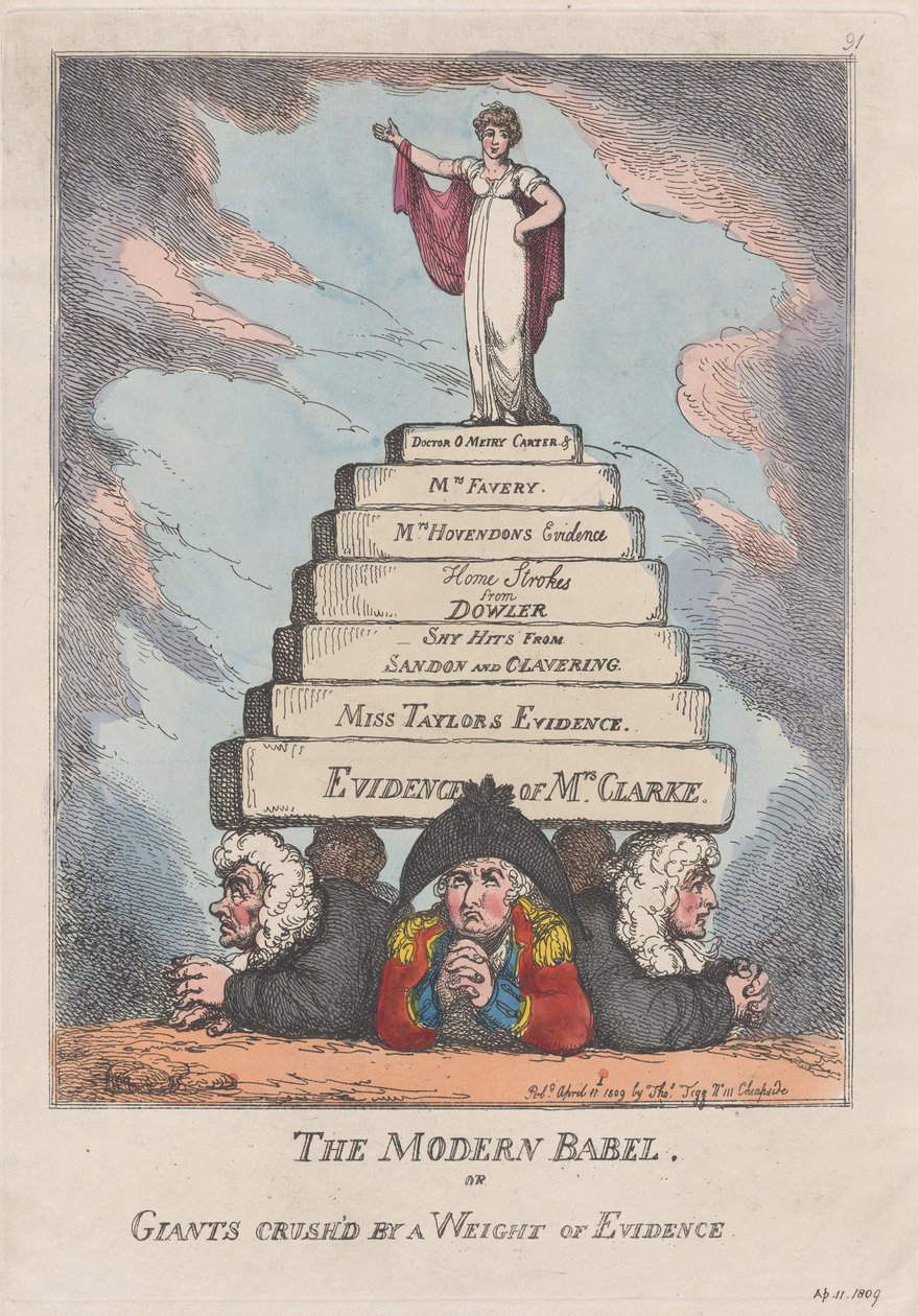 A modern Bábel, avagy a bizonyítékok súlyával összetört óriások, 1809. április 11., 1809. április 11. alkotó: Thomas Rowlandson