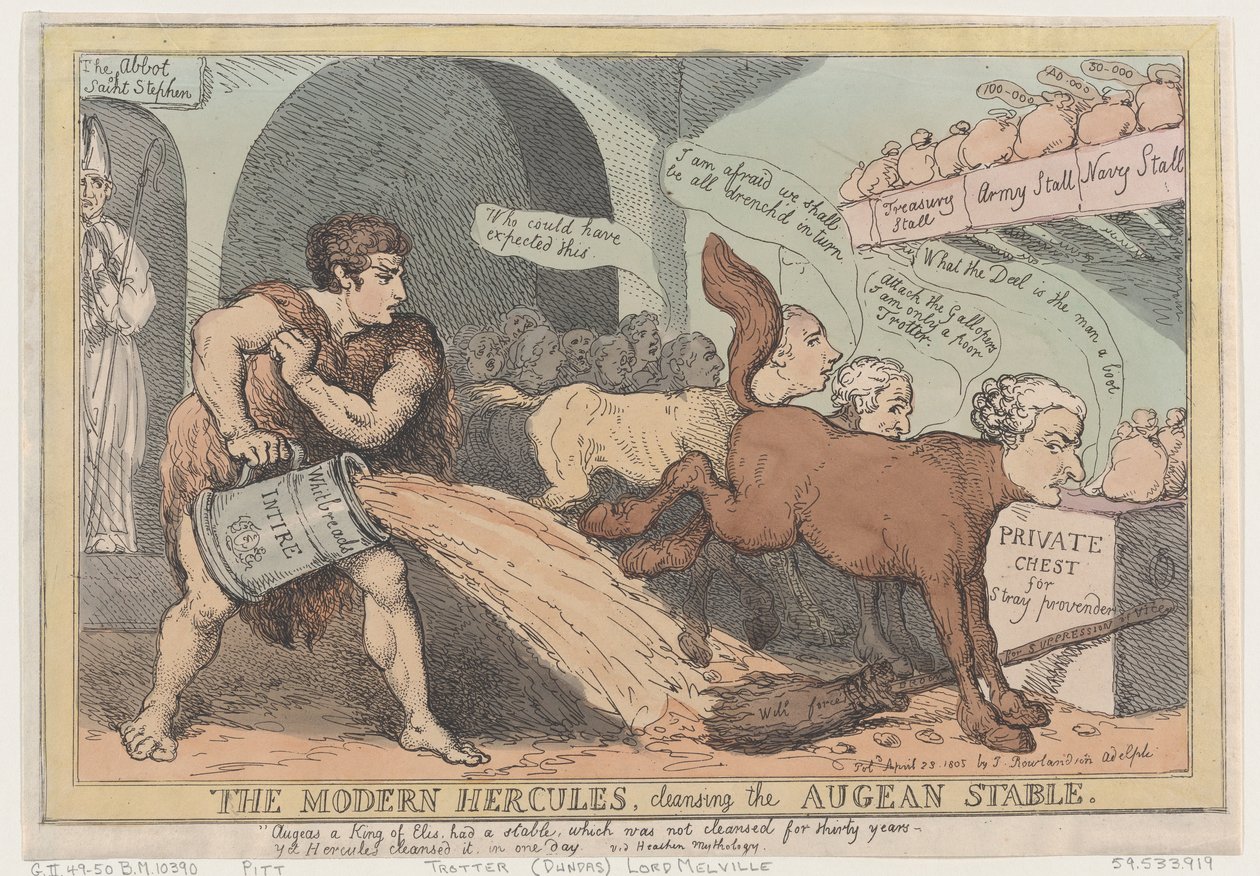 A modern Herkules, az Augeai istálló megtisztítása, 1805. április 23., 1805. április 23. alkotó: Thomas Rowlandson