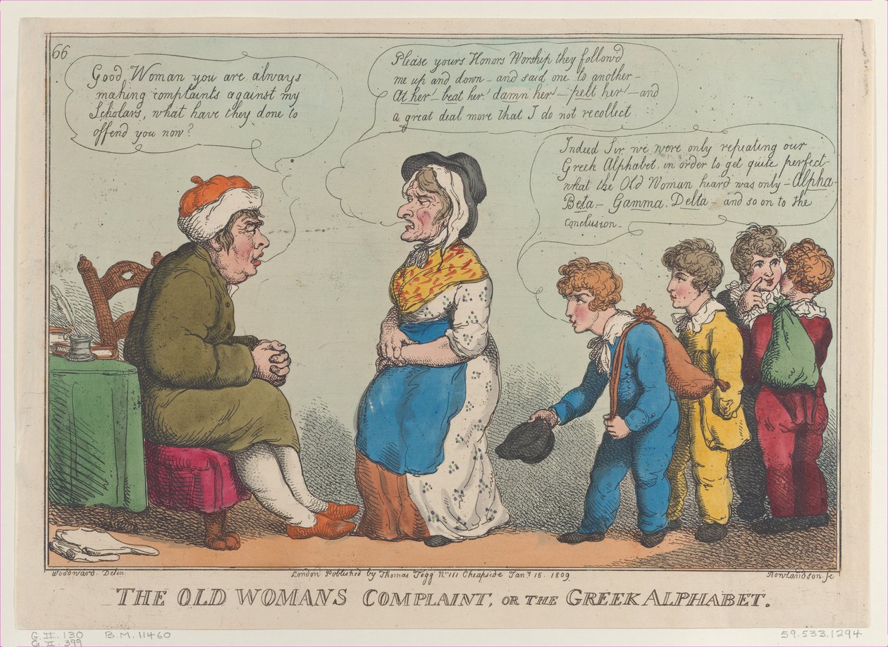 The Old Womans Complaint, avagy a görög ábécé, 1809. január 15., 1809. január 15. alkotó: Thomas Rowlandson
