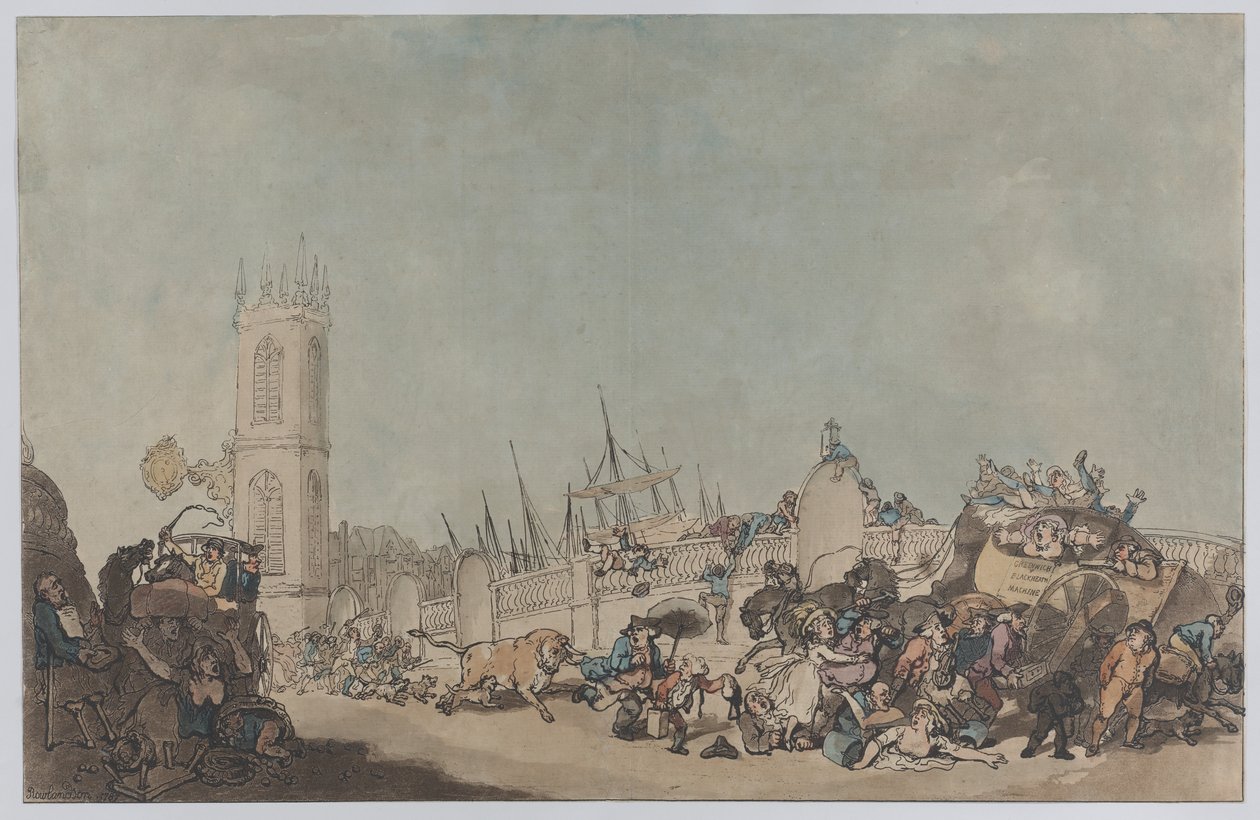Az Overdrove Ox (Őrült bika a Westminster-hídon) alkotó: Thomas Rowlandson