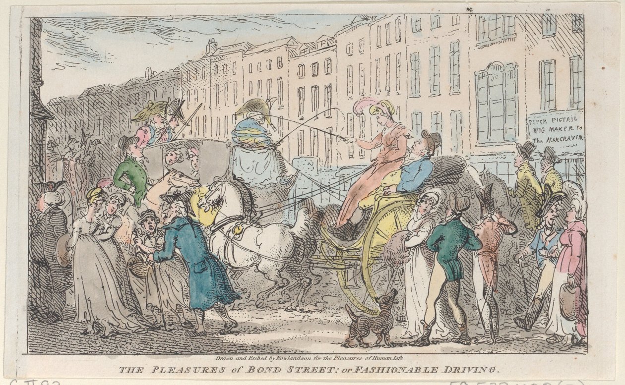 A Bond Street örömei: avagy divatos vezetés, 1807., 1807. alkotó: Thomas Rowlandson
