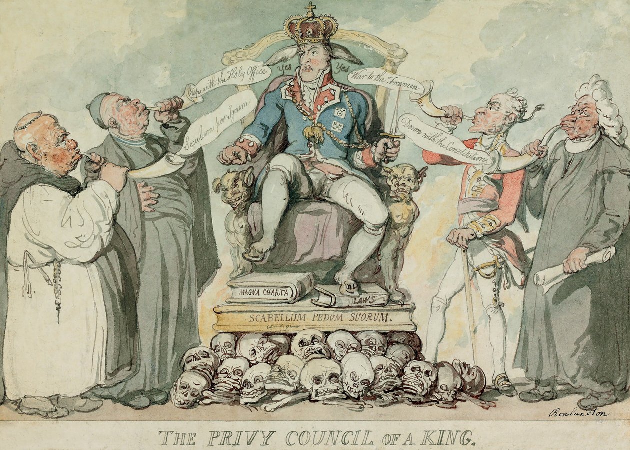 Egy király titkos tanácsa, kocsma. 1815 (kézzel színezett metszet) alkotó: Thomas Rowlandson