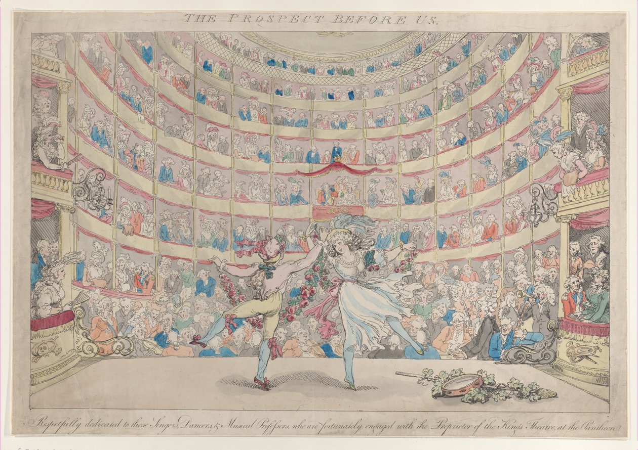 The Prospect Before Us, Tisztelettel szentelve azoknak az énekeseknek, táncosoknak és mu..., 1791. január 13. alkotó: Thomas Rowlandson
