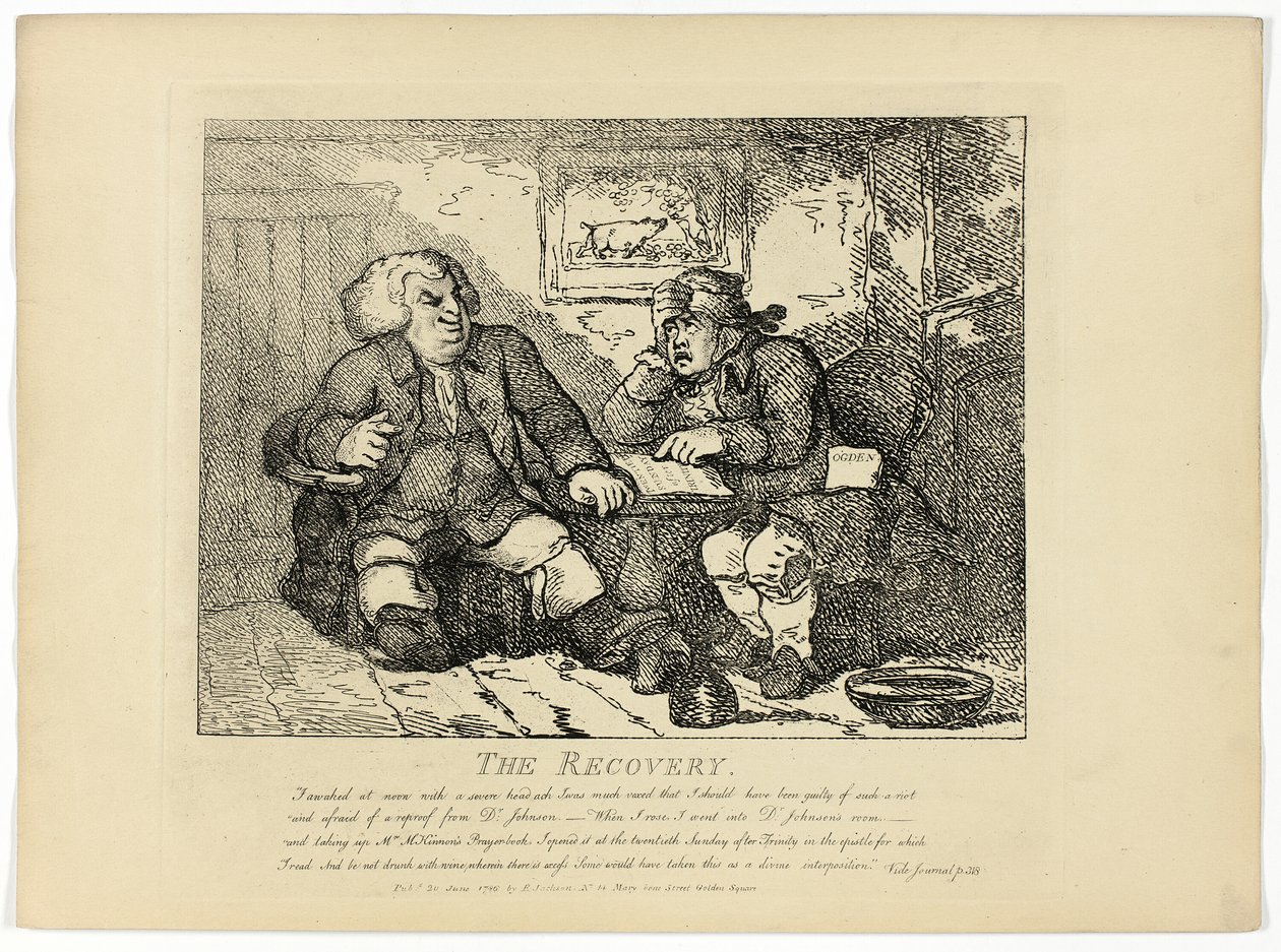 A helyreállítás, Boswell Hebridák körútja című művéből alkotó: Thomas Rowlandson
