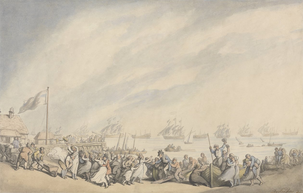 A flotta visszatérése Great Yarmouthba a hollandok 1797-es veresége után, 1797 körül (toll, tinta és akvarell papíron) alkotó: Thomas Rowlandson