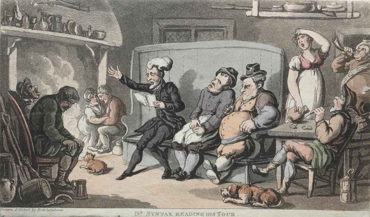 A tiszteletes Dr. Szintaxis olvassa körútját alkotó: Thomas Rowlandson