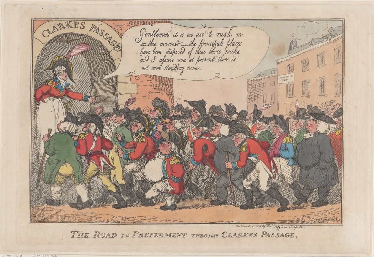 Út a preferenciához Clarke átjárón keresztül, 1809. március 5., 1809. március 5. alkotó: Thomas Rowlandson