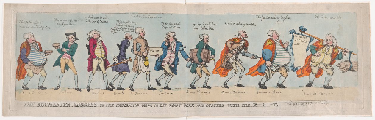 The Rochester Address vagy The Corporation Going To Eat Roast Pork and Oysters with..., 1789. április 4. alkotó: Thomas Rowlandson