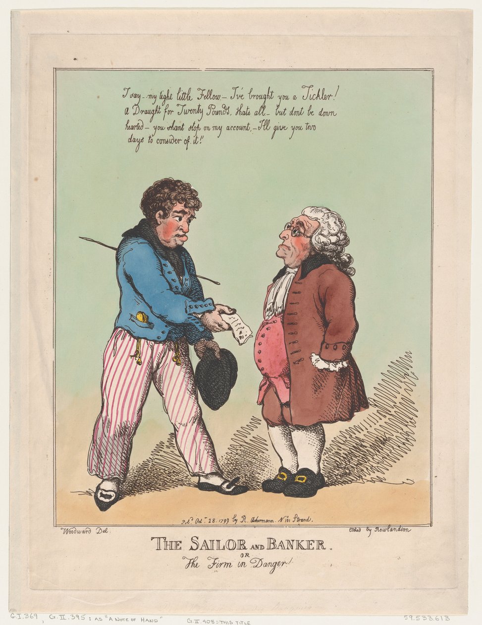 A tengerész és bankár, 1799. október 28., 1799. október 28. alkotó: Thomas Rowlandson