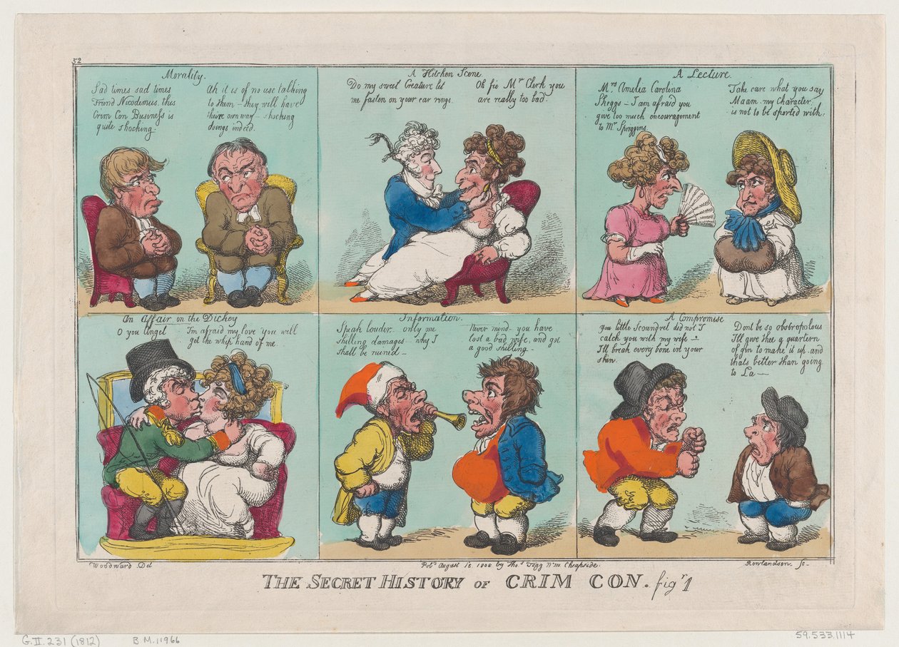 The Secret History of Crim Con, 1. kép, 1808. augusztus 18., 1808. augusztus 18. alkotó: Thomas Rowlandson